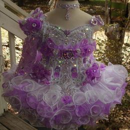 Organza Mini Cupcake Toddler Flower Girl Dresses Beaded Rhinestones Layered Ruffles Piping Cupcake White Little Glitz Girls Pageant Dress