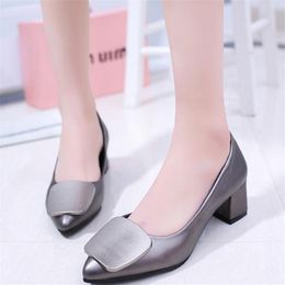 Hot Sale-Size34-41 Pointed Heels Women Medium Heels Shoes Chunky Heel Pumps Women Shoes Simple Elegant Shoes for Woman Kitten Heels