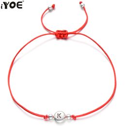 Handmade Red Thread String Rope A-S Letter Beads Bracelet For Women Men Silver Colour Initials Name Bracelets Couple Jewellery