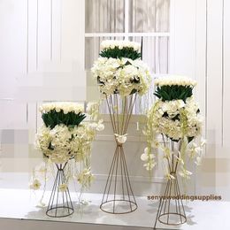 New stylePopular Metal Wedding frame floral Centrepiece Beautiful Golden Flower Stands For Wedding Decoration From senyu Wedding Store
