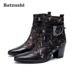 Batzuzhi Luxury Boots Men 7cm High Heels Pointed Toe Party & Wedding Short Boots Men Botas Hombre Fashion Punk Botas, Big 38-46