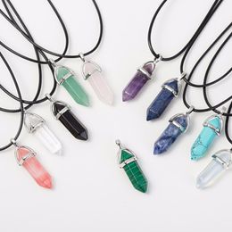 Natural Stone Pendant Necklace Crystal Druzy Stainless Steel And Rope Chain Bullet Necklace Jewellery Party Favour Gifts XD21423