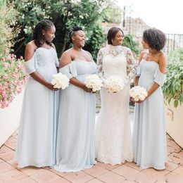 Simple Chiffon Off Shoulder Bridesmaid Dresses Plus Size Ruffles Long Maid Of Honour Gowns For Wedding Cheap Blue Bridesmaid Dress 2019
