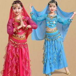 Çocuk Kız Oryantal Dans Kostümleri Çocuklar Oryantal Dans Kızlar Bollywood Performans Bez Seti El Yapımı Kız Hindistan Giysileri