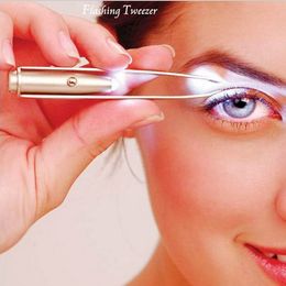 DHL free Stainless Steel Tweezers Make Up Led Light Eyelash Eyebrow Hair Removal