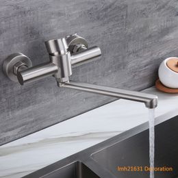 Stainless Steel Wall Mounted Basin Faucets Hot and Cold Bathroom Water Taps Mop Pool Garden Hand Washing Kitchen Mixer Vintage Brush Nickel