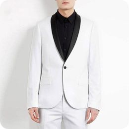 Custom Made White Men Suits for Wedding Black Shawl Lapel Tuxedos Slim Fit Formal Blazer Jacket Pants 2Pieces Prom Party Best Man Costume