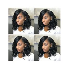 soft brazilian Hair new hairstyle African American short cut bob wave wigs Simulation Human Hair curly wig with side part for lady