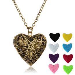 New 3 Styles Essential Oil Diffuser Locket Necklace Hollow Heart Carving Pendant Bohemian Necklaces Women Jewelry Christmas Gift