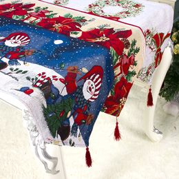 180*35cm Christmas Decorations Tablecloth Cotton Linen Embroidery Flowers Printing Table Flag Birthday Party Xmas Table Supplies WX9-1716