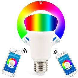Bluetooth 6W Smartphone Controlled Dimmable Multicolored LED Light Bulb E26 E27 Lights for IOS Android Phone and Tablet