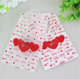 Free Shipping New 500pcs/lot 9*15cm Red Love Heart Plastic Packaging Bags Small Gift Pouches