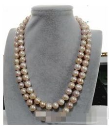 Free shipping double strands 9-10mm south seas pink pearl necklace 18-19inch