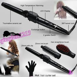 3 in 1 Professional Hair Curling Irons Straightener Comb Set Portable Interchangeable Barrel Curly Wavy Curler Wand Straightening Brush Gift