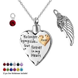 No Longer by My Side ... 12 Piece Birthstone Memorial Cremation Necklace for Mom,Dad,Angel Wings Ashes Urn Pendant(rose gold)