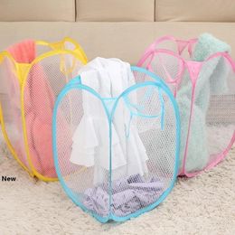 Foldable Mesh Laundry Basket Clothes Storage Supplies Pop Up Washing Clothes Laundry Basket Bin Hamper Mesh Storage Bags RRA1824