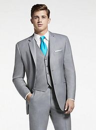 New High Quality Two Button Light Grey Groom Tuxedos Notch Lapel Groomsmen Best Man Suits Mens Wedding Suits (Jacket+Pants+Vest+Tie) 773