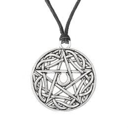 Religious Jewellery Antique Silver Plated Religious Knot Moon Pentacle Pendant Necklace for Man and Woman