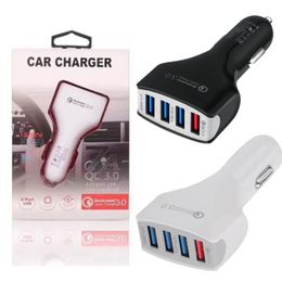 QC3.0 Car Fast Charger Mobile Phone 4 Port USB Car Charger Adapter Universal 3.1A Outputs For iphone Samsung tablet with package