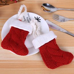 Sock Decorations Patchwork Knife Cover Room Solid Bag Hotel Table Home Red Christmas Dining Fork