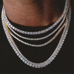 Mens Hiphop Iced Out Chains Jewellery Diamond One Row Tennis Chain Hip Hop Jewellery Necklace 3mm 4mm Silver Rose Gold Crystal Chain Necklaces