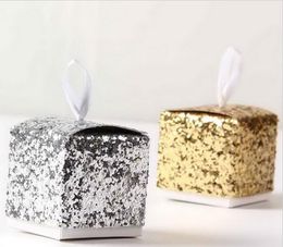 Glitter Box Wedding Party Gift Favours Box Festive Party Wrapping Supplies Wedding Candy Box Gold Silver Glitter DLH040