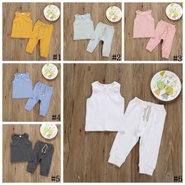 Baby Clothes Kids Article Pit Clothing Sets Boys Girls Summer Sleeveless Top Pants Suits Children Solid Vest Fashion Boutique Clothing B825