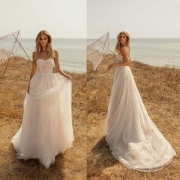 A Line Wedding Dresses Strapless Sleeveless Sequins Beads Tulle Plus Size Wedding Dress Sweep Train Robes De Mariée