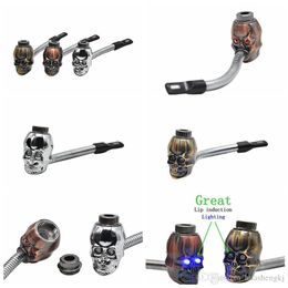 Mini Herb Skull Head Shape Philtre Smoking Pipe Bent Lip Induction Electronic lighting Great High Quality Innovative Design Hot Sale