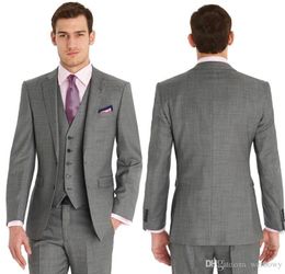 Custom Made Slim Fit Two Buttons Formal Best Man Groom Tuxedos Grey Classic Man Groom Wedding Suit (Jacket+Pants+Vest)