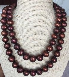 Double Strands 12-13mm South Sea Baroque Chocolate Pearl Necklace 18 "19"