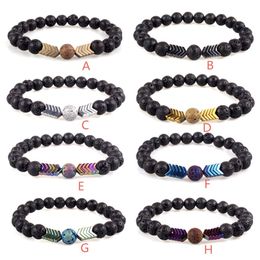 8 Colours Volcanic Lava Stone Essential Oil Diffuser Bracelets Bangle Healing Balance Yoga Magnet Arrow Beads Bracelet