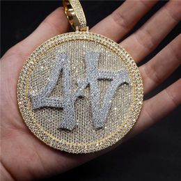 High Quality Gold Plated Iced Out Big Round Spinner Number 44 Pendant Necklace Mens Hip Hop Bling Jewelry Gift