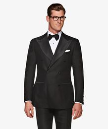 Brand New Black Groom Tuxedos Double-Breasted Men Wedding Tuxedo Fashion Men Jacket Blazer Men Prom Dinner/Darty Suit(Jacket+Pants+Tie) 1851