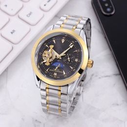 New Top Brand Mens Watches High Quality Large flywheel Mechanical movement Wristwatch luxury Fashion moon Phase men Steel belt wat203w