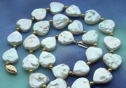 necklace Free shipping +++17" 9MM white heart FRESHWATER PEARL bead NECKLACE