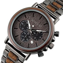 BOBO BIRD Luxury Wood Stainless Steel Men Watch Stylish Wooden Timepieces Chronograph Quartz Watches relogio masculino Gift Man T200620