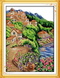 Near sea and hill home decor paintings ,Handmade Cross Stitch Embroidery Needlework sets counted print on canvas DMC 14CT /11CT
