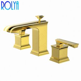 Rolya Rose Golden Bathroom Faucet Solid Brass Construction Dual Handles Widespread Basin Sink Faucet Mixer Set Chrome/ORB
