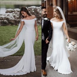 2020 Bohemian New Arrival Sleeveless Mermaid Wedding Dresses Satin Off Shoulder Bridal Gowns Zipper Sweep Train Wedding Gowns