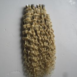 Remy On Tape PU Seamless Human Hair 100G Tape In Human Hair Extensions curly 40pcs/lot skin weft tape hair extensions