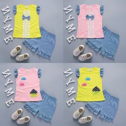 2019 Cool and refreshing style summer cotton round collar bowknot house pattern with vest and shorts two pieces for boys and girls