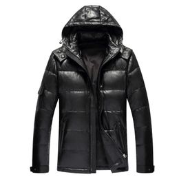 Genuine Leather Down Jacket Mens Black Winter Sheepskin Jacket Warm Down Parkas Snow Coat Short Hooded Slim High Quality S-XXXL Classic DHL