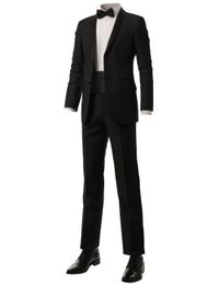 Popular Two Buttons Groomsmen Shawl Lapel Groom Tuxedos Groomsmen Best Man Suit Mens Wedding Suits Bridegroom (Jacket+Pants+Tie) B015