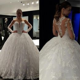 Long Sleeve Ball Gown Wedding Dresses Off The Shoulder Lace Appliques Beade Zipper Back Newest Delicate Fashion Bridal Wedding Gowns