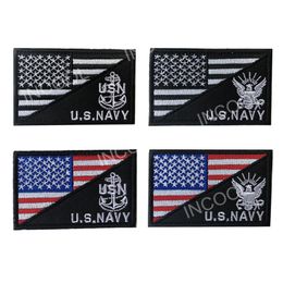100 PCS US Flag W/ NAVY Embroidery Patch USA American Morale Patch Tactical Emblem Badges Appliques Embroidered Patches Wholesale