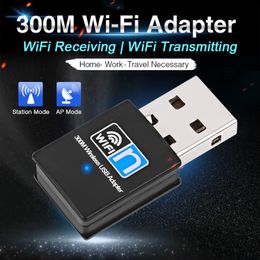 Portatile Mini USB WiFi Dongle Adapter 2.4G Wireless WiFi ricevitore EXTENAL Scheda di rete 300Mbps per Win 7 / 8/10 Mac OS Linux