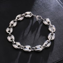 Personalized 11mm Stainless Steel Mens Gold Coffee Bean Link Chain Bracelets Chains Wristband Bracelet Jewelry Christmas Gift for Men Guys