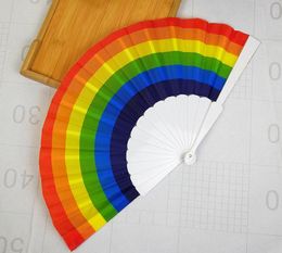 Rainbow Hand Held Folding Fan Silk Folding Hand Fan Vintage Style Rainbow Design Held Fans For Birthday Graduation Holiday SN2958