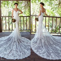 High Quality Mermaid Lace Wedding Dresses V Neck Appliqued Bridal Gowns Sweep Train Trumpet Plus Size robe de mariée
